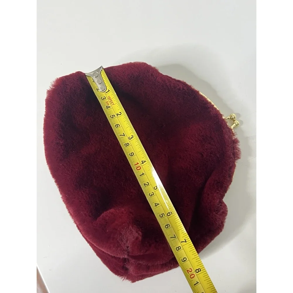 A New‎ Day Faux Fur Burgundy Clutch Crossbody Bag Purse Gold Toned Clasp Closure